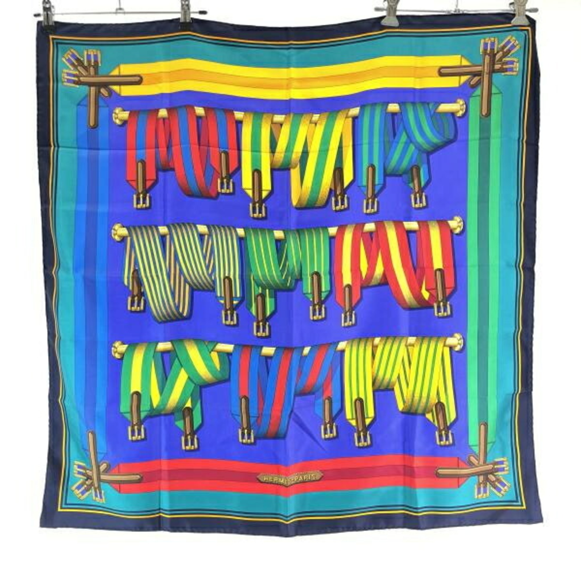 Hermes Silk Scarf, Les Sangles, Multicolor.